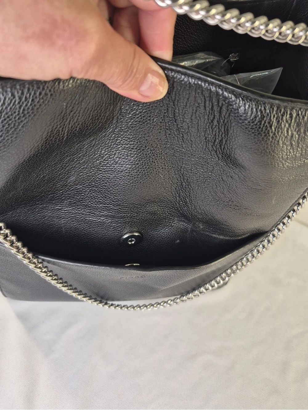 Pinko Black Leather Bucket Hobo Bag Purse Tote Chain Strap